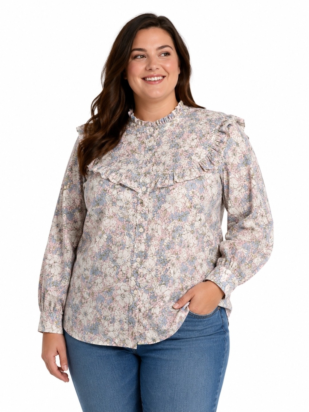 ModCloth Floral Ruffle Blouse Pastel Cottagecore Prairie Style Size 4X